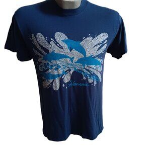 Vintage T-Shirt Single Stitch Large 1980's Hanes Hawaii Surfer Dolphins Print